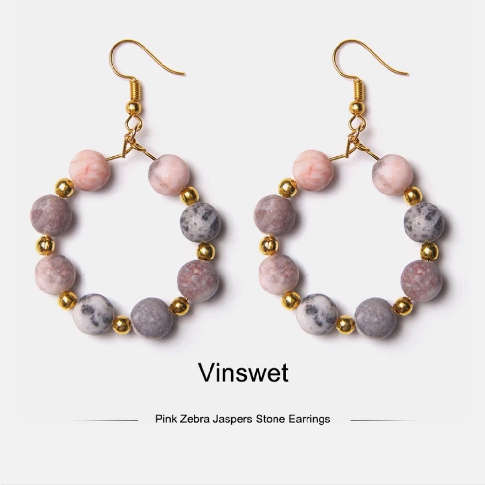 JASPERS STONE♡ HOOPS EARRINGS - Picture 2 of 3